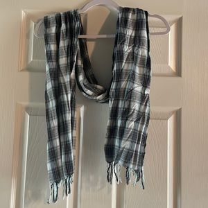 Black gray blue and light blue plaid scarf